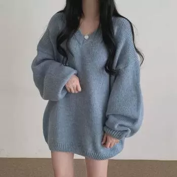 2024 Autumn/Winter Oversized Soft Knitted Sweater Dress XL розовый