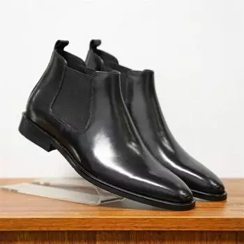 2024 Autumn Winter Square Head PU Ankle Boot Business Casual Men Short Boots Fashion Men s Chelsea Boots Handmade Leather Shoes 38 чёрный