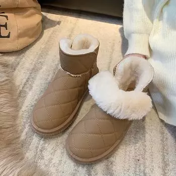 2024 Autumn/winter Women s Fashion Trend New Slip-on Casual Solid Color Warm Cotton Boots shoes for women 36 чёрный
