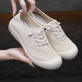 2024 autumn Women s Casual Sneakers Big size 43/44 Cloth shoes ladies breathable non-slip walking mom shoes 225 бежевый