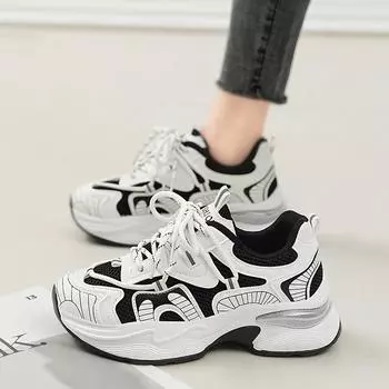 2024 autumn women s dad shoes durable and comfortable women s shoes casual sports shoes thick-soled heightening four-season dad shoes 35 серебряный