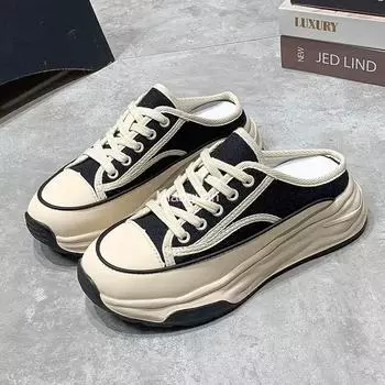 2024 Autumn Women s Slippers Wear Resistant Non-slip Multi-functional Casual Comfortable Lace-up Canvas Women s Slippers 35 бежевый