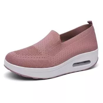 2024 Autumn Women s Wedge Vulcanized Shoes Round Toe Mesh Outdoor Shallow Mouth Slip-On Women s Casual Thick-Soled Sports Shoes 35 чёрный