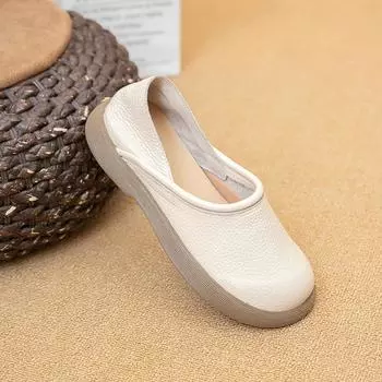 2024 балетки из телячьей кожи для беременных женщин на плоской подошве, лаконичные простые мокасины с широким носком, женские трансформируемые туфли CN 35 коричневый