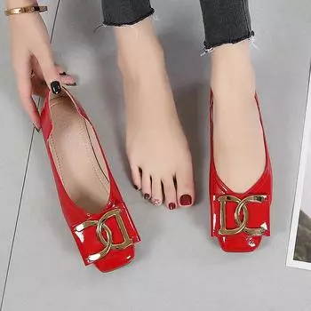 2024 Балетки Женские Весенние Модные Балетки Туфли С Квадратным Носком Лакированные Туфли Лоферы Женские Девочки 35 абрикосовый