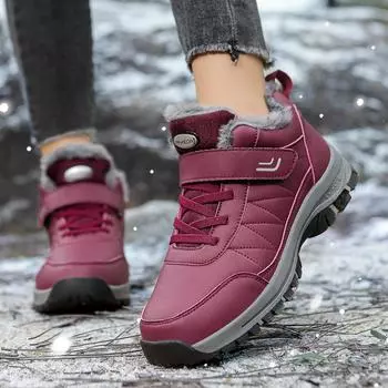 2024 бархатная женская обувь зимняя пожилая хлопковая обувь женские теплые зимние ботинки на липучках прогулочная обувь мужская и женская спортивная обувь 36 бордовый