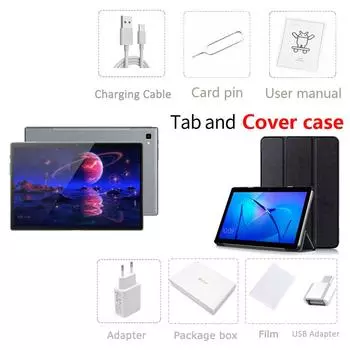 2024 BDF 10,1-дюймовый 6 ГБ ОЗУ 128 ГБ ПЗУ 5000 мАч мобильный телефон SIM-карта 4G 3G Android Octa Core Tablet PC Компьютерная вкладка Standard and cover case серый