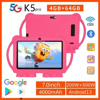 2024 BDF Kid Tablet K5 Android13 4 ГБ + 64 ГБ Wi-Fi Bluetooth 4000 мАч 7-дюймовый ЖК-дисплей Standard розовый