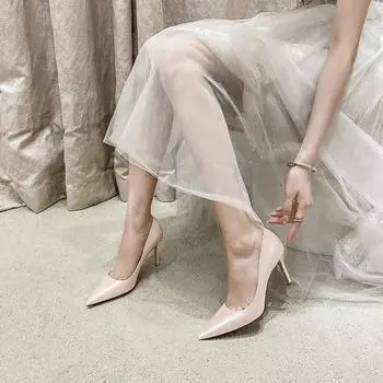 2024 Белые туфли на высоком каблуке для женщин 9 см тонкие шелковые банкетные туфли шампанского цвета туфли для подружек невесты большие 42 43 свадебные туфли 33