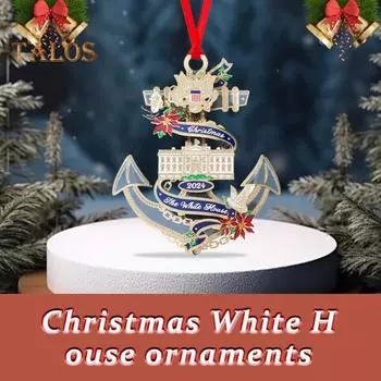 2024 Белый дом Подвеска 2D Акриловый Рождественский Подвесной Орнамент Национальный Символ Патриотический Украшение для Украшения Праздничной Елки Подарок A
