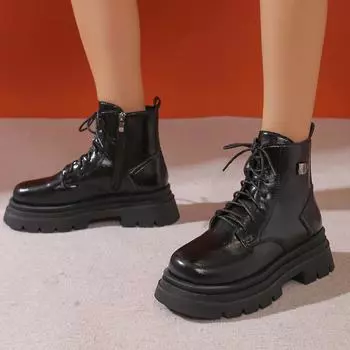 2024 бежево-черные новые женские ботильоны осень-зима на платформе со шнуровкой женские панк-ботинки на толстой подошве армейские ботинки женские Mujer 35 бежевый