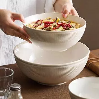 2024 бежевый вареная квашеная капуста рыба большая миска простая керамическая суповая лапша миска бытовая рисовый салат новый