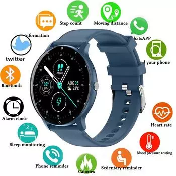 2024 Bluetooth звонок Смарт-часы для мужчин и женщин Полный сенсорный экран Спорт Фитнес-часы для мужчин IP67 Водонепроницаемый Bluetooth для Android IOS Смарт-часы для мужчин Silica gel синий