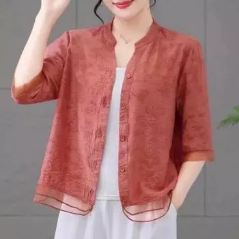 2024 Блузка кэжуал с V-образным вырезом и рукавом средней длины, больших размеров, для похудения, для мам 2XL