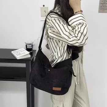 2024 большая вместительная сумка женская новая мода вельветовая сумка через плечо большая сумка высокого класса сумка-тоут прилив чёрный