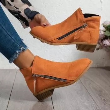 2024 Большие размеры Ботильоны с заостренным носком и боковой молнией на все сезоны Повседневные массивные ботинки Челси Замшевые ботинки на низком каблуке Doc Martens 36 чёрный