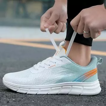 2024 большие размеры дышащая обувь с низким верхом для занятий спортом на открытом воздухе беговые мужские туфли на шнуровке легкие повседневные кроссовки для ходьбы 38 голубой воды