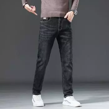 2024 Большие размеры Мужские весенние джинсы Повседневная мода Шаровары Свободные Базовый стиль Эластичные брюки Длинные брюки 31 синий