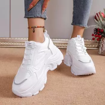 2024 Большие размеры обуви для женщин на шнуровке женские вулканизированные туфли для активного отдыха женские кроссовки с круглым носком на платформе женская повседневная обувь 35 белый