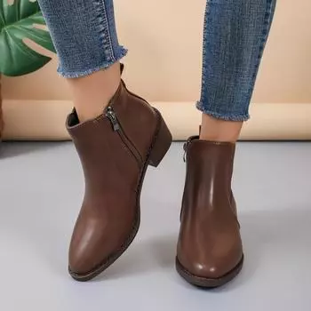 2024 Большие размеры обуви для женщин Ботильоны с боковой молнией женские лаконичные повседневные ботинки женские с острым носком на квадратном каблуке трендовые женские туфли 36 чёрный