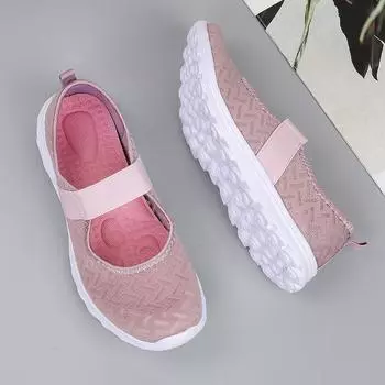 2024 большие размеры сетчатые туфли женские летние легкие и дышащие повседневные женские туфли женские туфли мягкая подошва пряжка обувь для беременных 35 чёрный