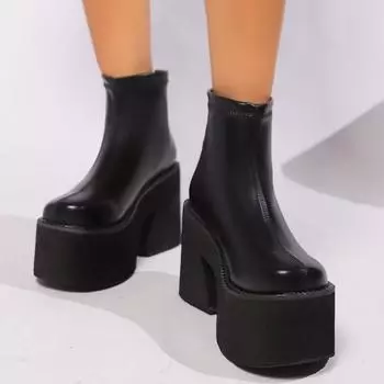 2024 Большие размеры Женская обувь Ботильоны женские Ботильоны на платформе Современные ботинки Женские туфли с круглым носком на очень высоком массивном каблуке Женская обувь на молнии 35 чёрный