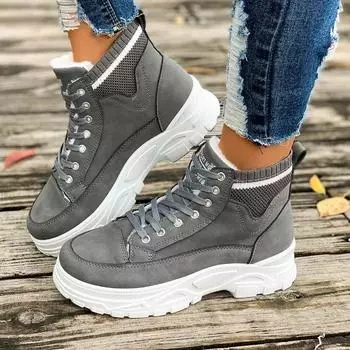 2024 Большие размеры Женская обувь Ботильоны женские Ботильоны на платформе Повседневные ботинки Женские туфли с круглым носком Средний каблук спереди Шнуровка Теплые женские туфли 35