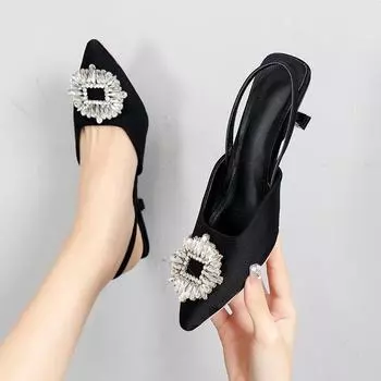 2024 большой размер весна-лето новые модные замшевые босоножки со стразами на тонком квадратном каблуке высокого класса для женщин 36 красный