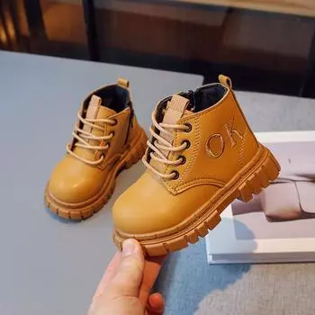 2024 Boots for Kids Girls Embroidery Britain Style Classic Cool Toddler Boots for Boys Children Fashion Casual Ankle Boot Spring 21 чёрный