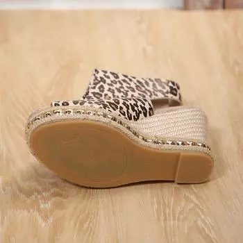 2024 Босоножки на танкетке, женские летние босоножки с открытым носком и леопардовым принтом на платформе для женщин, босоножки на очень высоком каблуке 10 см, искусственная кожа 36 леопардовый