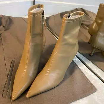 2024 Ботильоны женские модные весна осень молния квадратный низкий каблук удобные мягкие кожаные короткие ботильоны обувь 35