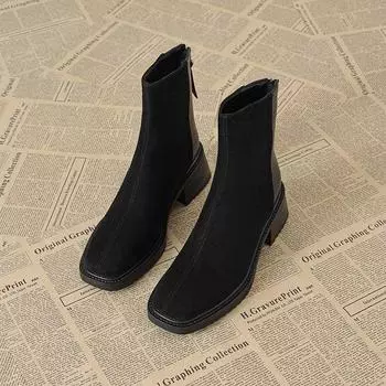 2024 Ботинки Martin женские новые тонкие иностранные ботинки на толстой подошве Martin зимние бархатные квадратные короткие ботинки мода 35
