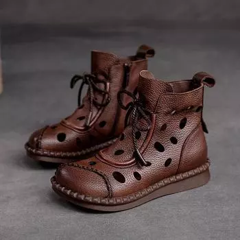 2024 Ботинки Обувь для женщин Летние ботильоны Уличные туфли на плоской подошве Легкие женские туфли Модные женские ботинки на молнии с вырезом Дышащие 35 темно-коричневого