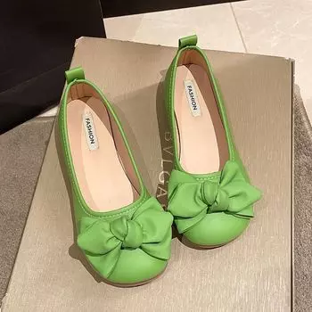 2024 Bowknot Ballet Shoes Женские летние дышащие мокасины Зеленые балетки Мокасины Женские неглубокие туфли без застежек Женские мокасины CN 35 зелёный