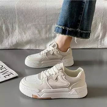 2024 Бренд Кожаные Женские Кроссовки Белые Кроссовки на Платформе Женская Повседневная Обувь Вулканизированная Обувь Женские Кроссовки 35 бежевый