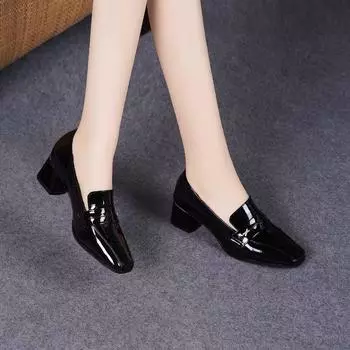 2024 Brand Shoes for Women Shallow Mouth Women s High Heels Fashion Metal Decoration Office and Career New Slip-on Heels Women 9.5 чёрный