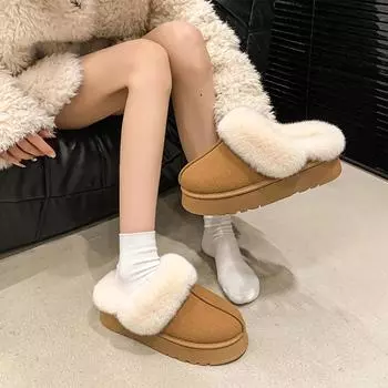 2024 Brand Women s Shoes Closed Toe Women s Slippers Fashion Short Plush Daily Slippers Women Winter Wear Outside Flat Low Heels 35 чёрный