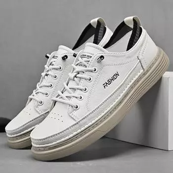 2024 Breathable for Men Skate Shoes Men All-match Male Comfortable Leather Sneakers Classic Low Top New Mens Shoes Casual Shoes 38 бежевый