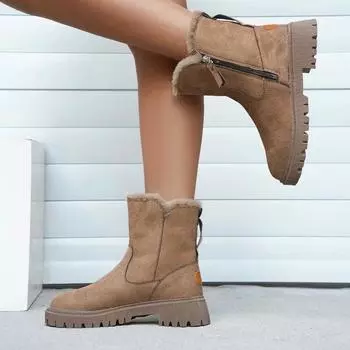 2024 Брендовая обувь для женщин, женские ботинки на молнии, модные короткие плюшевые повседневные ботинки, женская горячая распродажа, круглые носки, сохраняющие тепло, зимние ботинки 36 коричневый