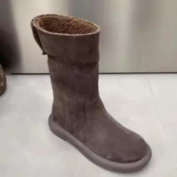 2024 Брендовая обувь для женщин, зимние женские туфли без застежек, круглый носок, сплошной флок плюс бархат, теплые удобные низкие каблуки, зимние ботинки 35 хаки