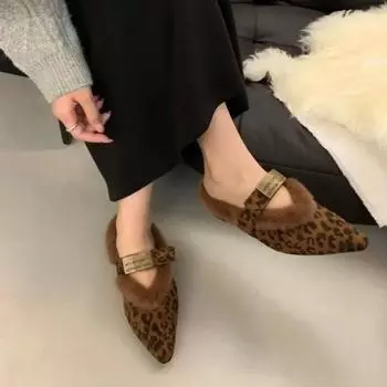 2024 Брендовая женская обувь Baotou, женские тапочки, модные повседневные тапочки с леопардовым принтом, женские новые тапочки на плоской подошве с металлическим декором 35 цветной печати леопарда