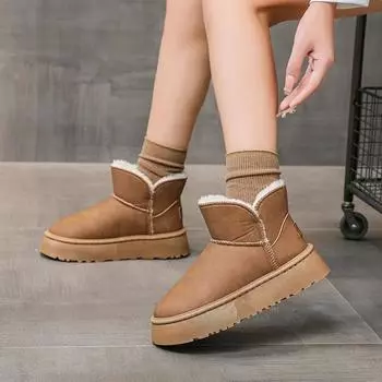 2024 Брендовая женская обувь, женские ботинки без застежек, модные повседневные ботинки с круглым носком, женские зимние ботинки из бархата и сплошного снежного материала Zapatos 35 чёрный