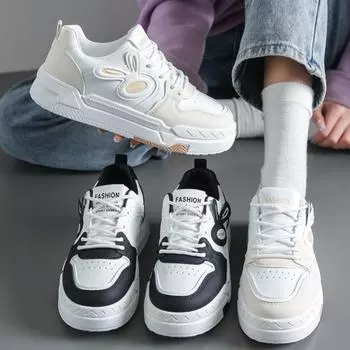 2024 Брендовые кожаные женские кроссовки Белые женские спортивные кроссовки на платформе Женские вулканизированные туфли Кроссовки Повседневные женские кроссовки 36 бежевый