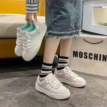 2024 Брендовые кожаные женские кроссовки на белой платформе, женские кроссовки для бега, женские кроссовки из вулканизированной кожи, повседневные женские кроссовки 35 розовый