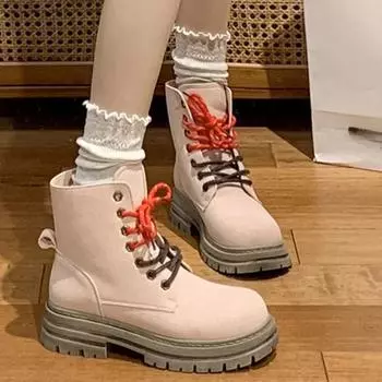 2024 Брендовые туфли для женщин, женские ботинки со шнуровкой спереди, модные повседневные ботинки с круглым носком, женская обувь на квадратном каблуке, горячая распродажа 35 хаки