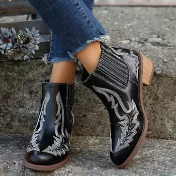 2024 Брендовые туфли для женщин, женские сапоги без застежек, модные вышитые современные сапоги, женские сексуальные ботильоны с острым носком, женская обувь 35 чёрный