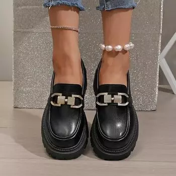 2024 Брендовые женские туфли Лоферы Женские туфли на высоком каблуке Модные металлические украшения Офис и карьера Горячая распродажа Большие размеры Каблуки для женщин 36 чёрный