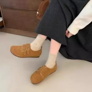 2024 Брендовые женские туфли с пряжкой на ремешке, женские туфли на плоской подошве, модные повседневные туфли на плоской подошве с круглым носком, горячая распродажа, однотонные туфли на плоской подошве с низким каблуком, Zapatos 35 коричневый