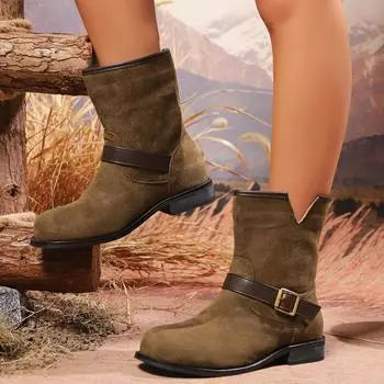2024 Брендовые женские туфли, женские сапоги без застежек, модные современные сапоги с пряжкой на ремне, женские ботильоны с круглым носком больших размеров 35 бежевый