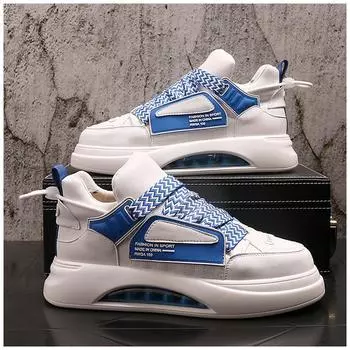 2024 Britain Retro Fashion New Men White Blue Lace Up Causal Shoes Rock Punk Loafers Walking Sneakers Zapatillas Hombre 38